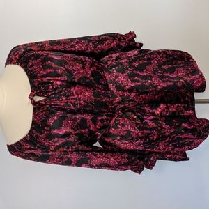 Cato Woman Tie Front Black and Wine Blouse